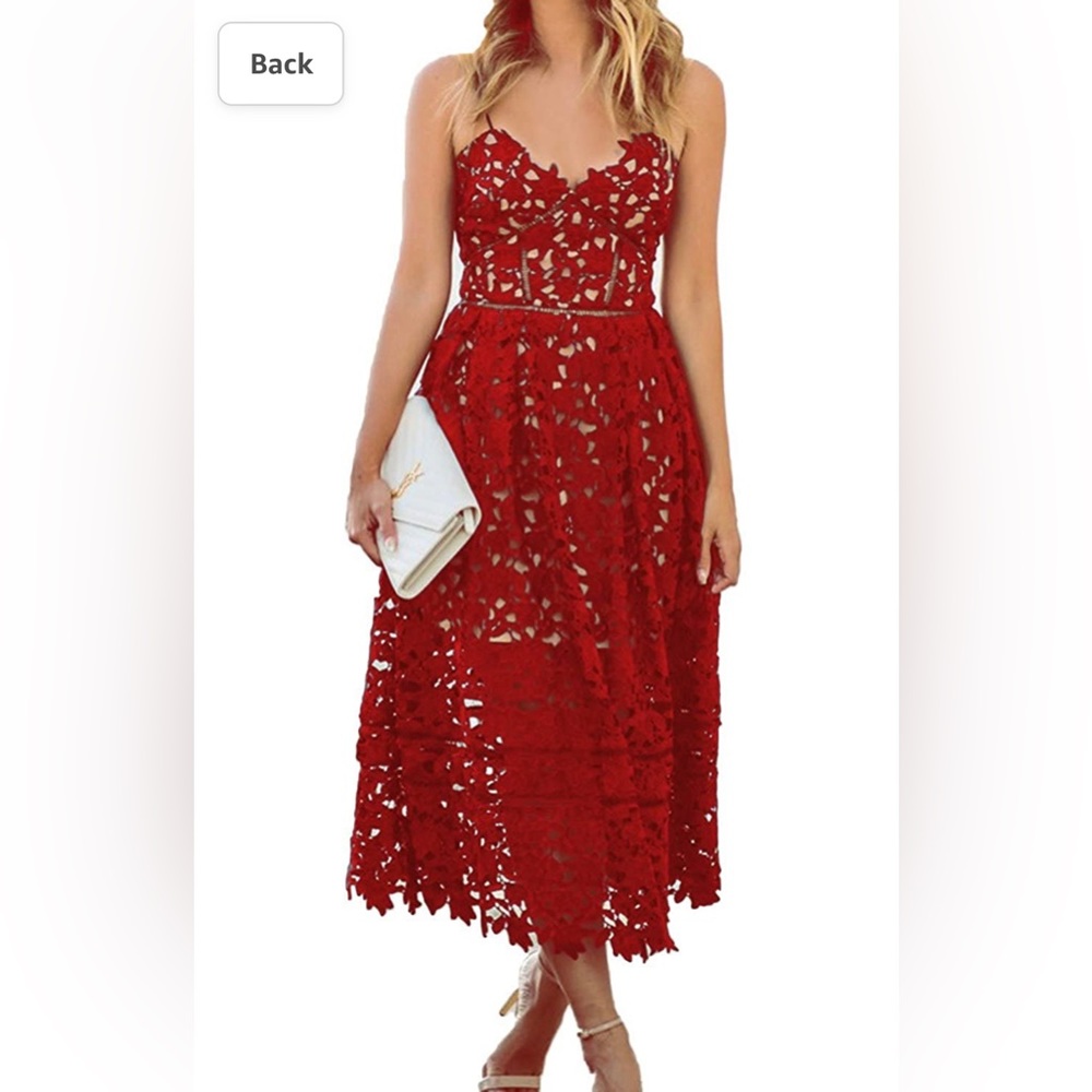 V Neck Spaghetti Strap Lace Dress